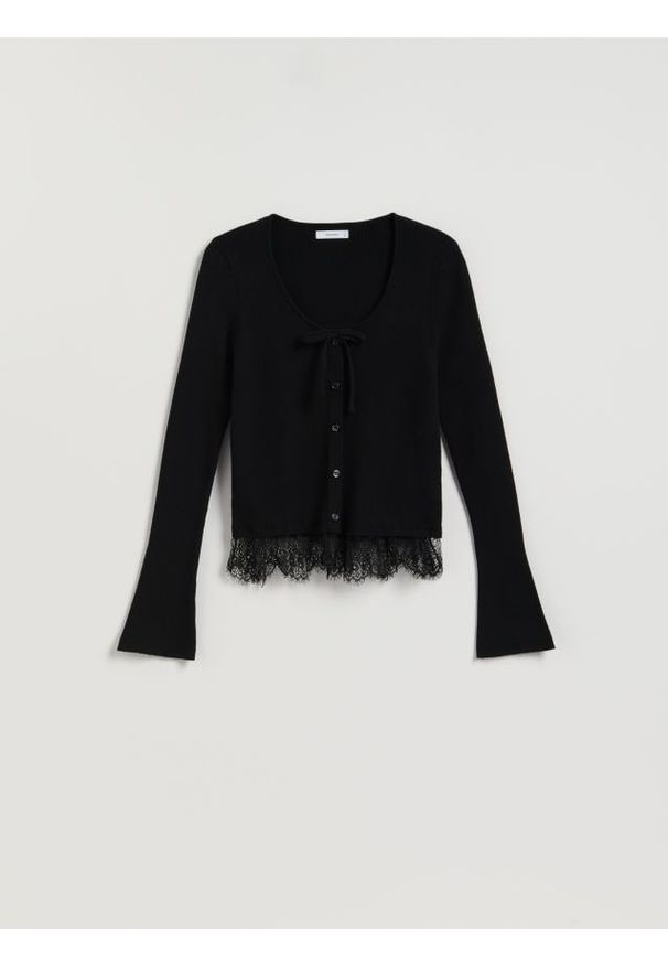 Reserved - Sweter z koronką - czarny. Kolor: czarny. Materiał: koronka. Wzór: koronka