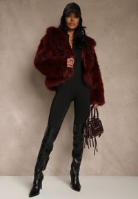 Renee - Bordowa Kurtka Futro z Nieodpinanym Kapturem Zetera. Okazja: na co dzień. Kolor: czerwony. Materiał: futro. Styl: casual, klasyczny #5