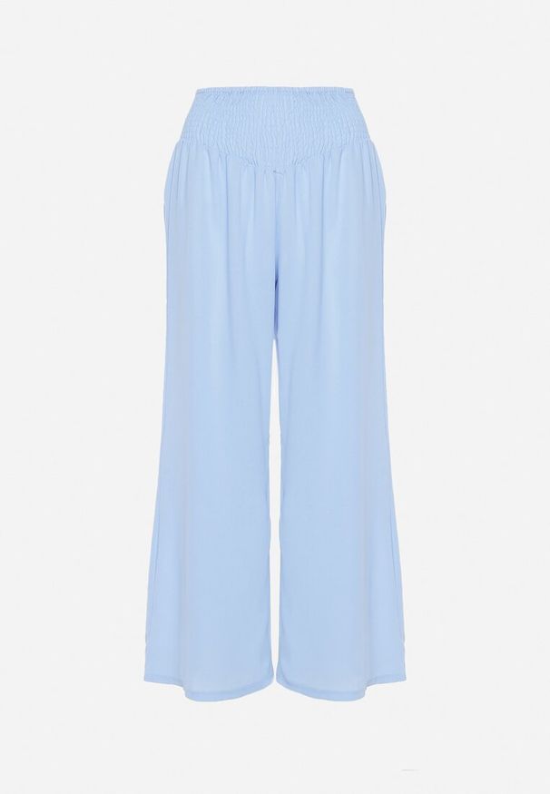 Born2be - Jasnoniebieskie Spodnie z Prostą Nogawką i Marszczoną Gumką w Pasie Perdila. Kolor: niebieski. Sezon: lato