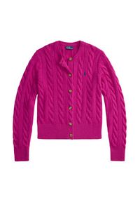 Polo Ralph Lauren Kardigan 211972104006 Różowy Slim Fit. Typ kołnierza: polo. Kolor: różowy. Materiał: wełna