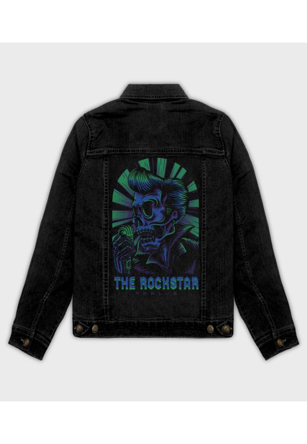 MegaKoszulki - Kurtka jeansowa damska Rockstar. Materiał: jeans. Wzór: nadruk. Sezon: wiosna. Styl: klasyczny