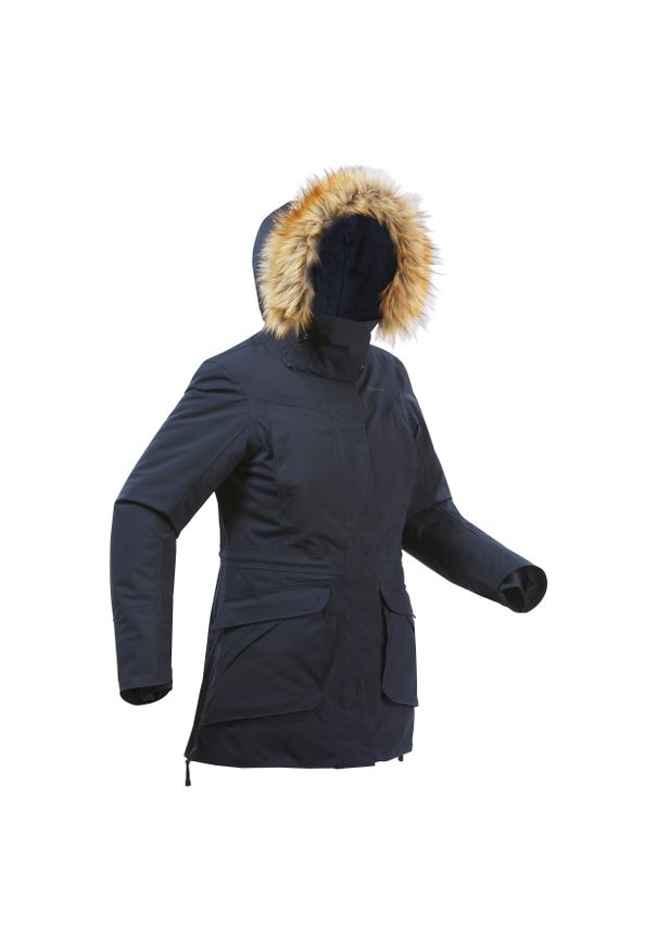quechua - Parka turystyczna damska zimowa Quechua SH900 -20°C wodoodporna. Typ kołnierza: kołnierzyk stójkowy. Kolor: niebieski. Materiał: poliester, syntetyk, futro. Sezon: zima