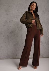 Renee - Brązowe Bawełniano-Wiskozowe Spodnie o Eleganckim Kroju w Kant Tinawre. Okazja: na co dzień. Kolor: brązowy. Materiał: wiskoza, bawełna. Wzór: gładki. Styl: elegancki #1