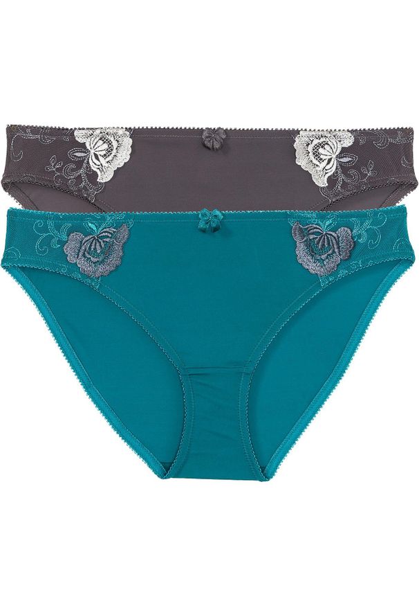 bonprix - Figi z haftem (2 pary). Kolor: niebieski. Wzór: gładki, haft