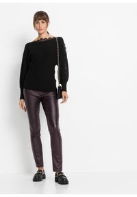 bonprix - Cienki sweter z lejącej wiskozy. Kolor: czarny. Materiał: dzianina, wiskoza. Wzór: gładki, ze splotem, koronka #2
