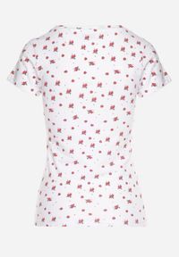 Born2be - Biały Bawełniany T-shirt w Kwiatowy Wzór Savele. Okazja: na co dzień, na spotkanie biznesowe, do pracy, na spacer. Kolor: biały. Materiał: bawełna. Wzór: kwiaty. Styl: biznesowy, klasyczny, casual