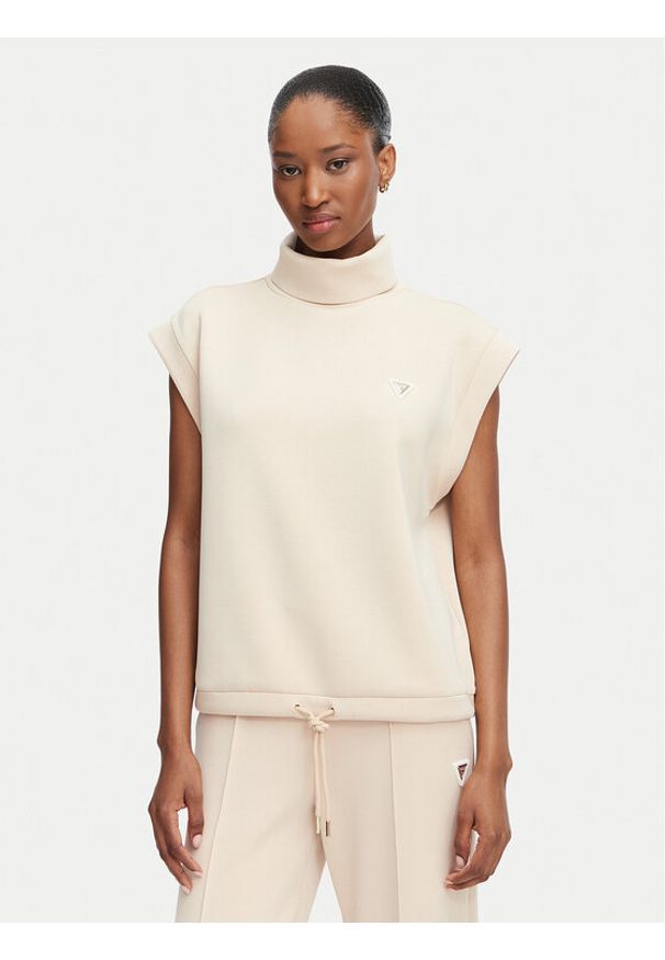 Guess Bluza V6YQ18 K4318 Beżowy Regular Fit. Kolor: beżowy. Materiał: syntetyk