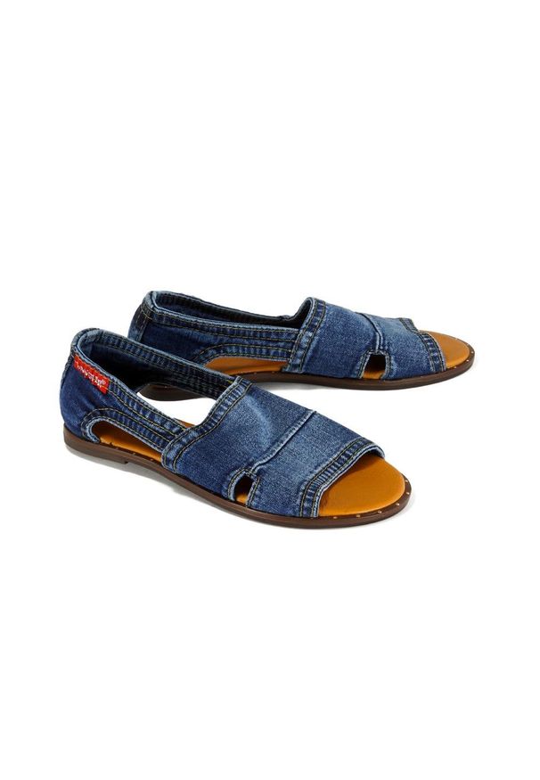 Lanqier - LANQIER 42C0193 jeans, sandały damskie. Kolor: niebieski. Materiał: jeans. Obcas: na obcasie. Wysokość obcasa: niski
