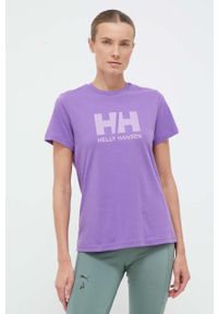 Helly Hansen t-shirt bawełniany kolor fioletowy 34112-001. Okazja: na co dzień. Kolor: fioletowy. Materiał: bawełna. Wzór: nadruk. Styl: casual #1