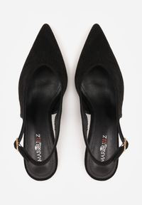 Renee - Czarne Szpilki Slingback z Ażurową Cholewką Nessnore. Zapięcie: sprzączka. Kolor: czarny. Materiał: satyna. Szerokość cholewki: normalna. Wzór: ażurowy. Obcas: na szpilce #4