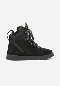Renee - Czarne Sneakersy Ozdobione Sznurówkami w Geometryczny Wzór Avoslia. Okazja: na co dzień. Kolor: czarny. Materiał: jeans. Wzór: geometria, aplikacja #4