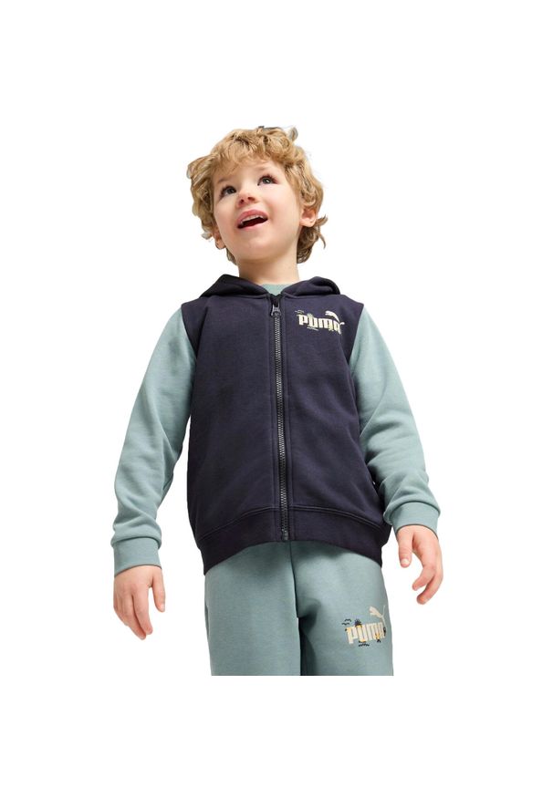 Bluza z kapturem Puma Sandy Adventures Hoodie Full-zip Tr, Dzieci. Typ kołnierza: kaptur. Kolor: niebieski. Materiał: bawełna, materiał