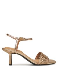 TOMMY HILFIGER - Tommy Hilfiger Sandały Metallic Lthr Kitten Sandal FW0FW08611 Złoty. Kolor: złoty. Materiał: skóra