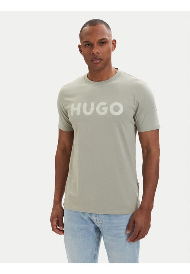 Hugo - HUGO T-Shirt Dulivio 50467556 Zielony jasny Regular Fit. Kolor: zielony. Materiał: bawełna