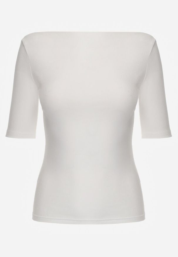 Renee - Biały Dopasowany T-shirt z Wiskozy z Dekoltem w Łódkę Vivianna. Typ kołnierza: dekolt w łódkę. Kolor: biały. Materiał: wiskoza