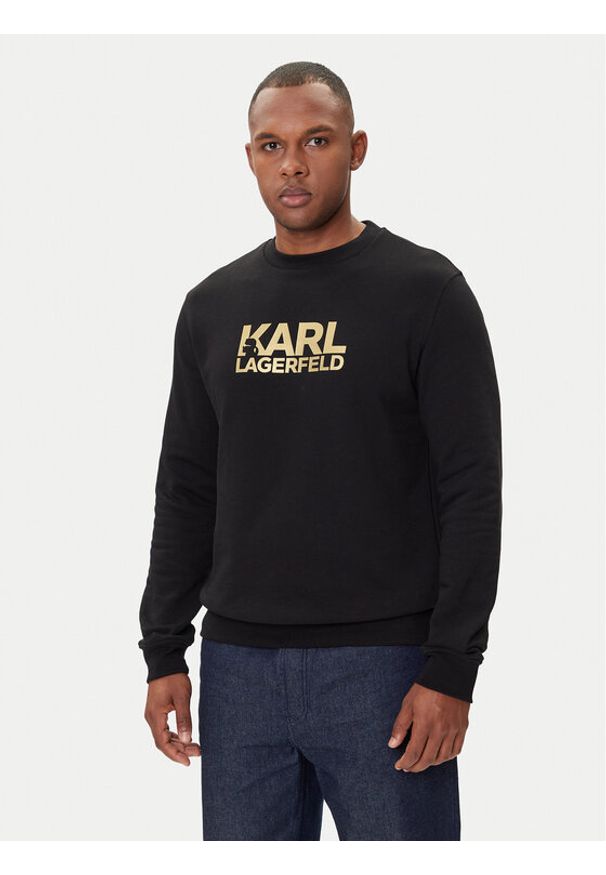 Karl Lagerfeld - KARL LAGERFELD Bluza 705091 554917 Czarny Regular Fit. Typ kołnierza: dekolt w karo. Kolor: czarny. Materiał: bawełna