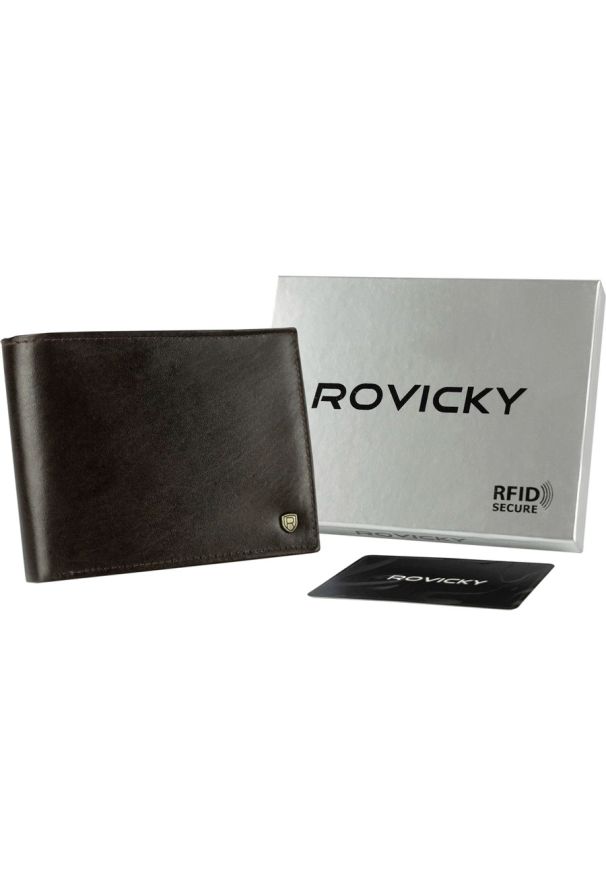 ROVICKY - Portfel męski skórzany RFID c.brąz Rovicky N61-RVT-3197. Kolor: brązowy. Materiał: skóra