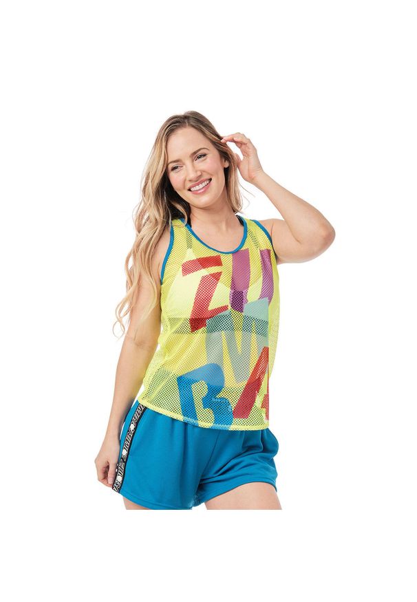 ZUMBA WEAR - Koszulka do fitnessu damska Zumba Wear In Motion. Kolor: żółty. Materiał: poliester. Sport: fitness