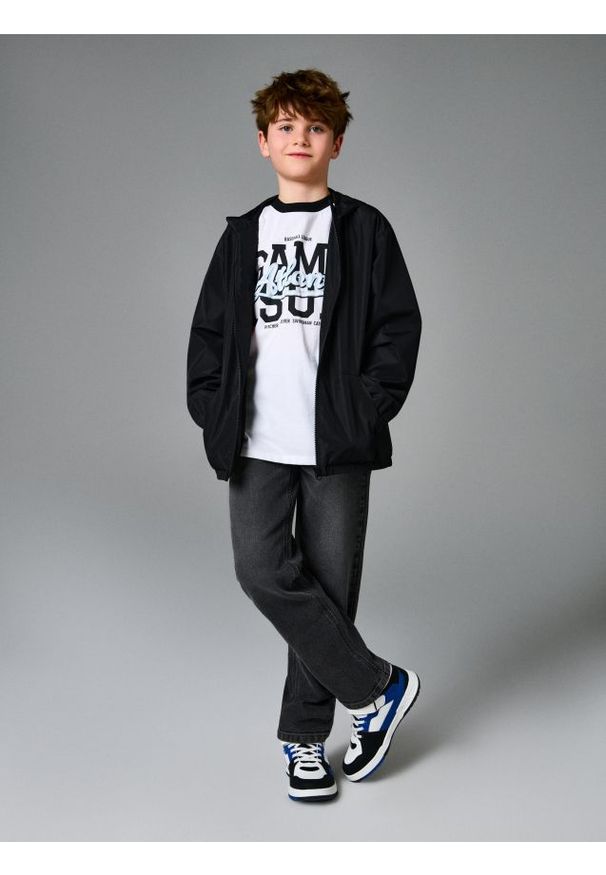 Sinsay - Jeansy straight z efektem sprania - szary. Kolor: szary