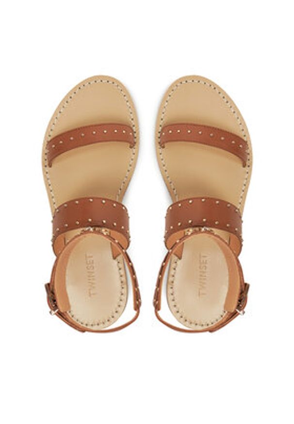 TwinSet - TWINSET Sandały 251GCJ04C Brązowy. Kolor: brązowy. Materiał: skóra