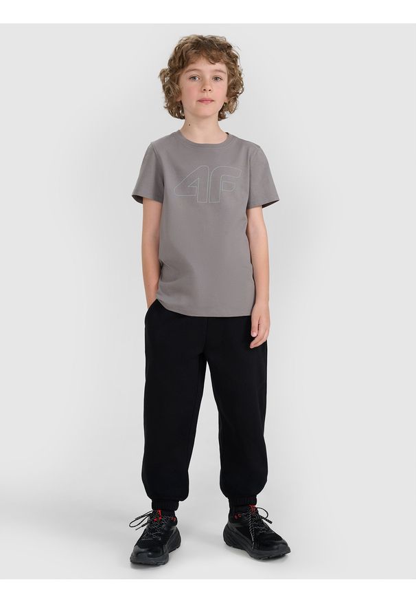4f - 4F T-shirt regular z nadrukiem chłopięcy - szary 128 (7-8 lat). Okazja: na co dzień. Kolor: szary. Materiał: bawełna, materiał, jersey. Długość rękawa: krótki rękaw. Długość: krótkie. Wzór: nadruk. Sezon: lato. Styl: klasyczny, młodzieżowy, sportowy, casual