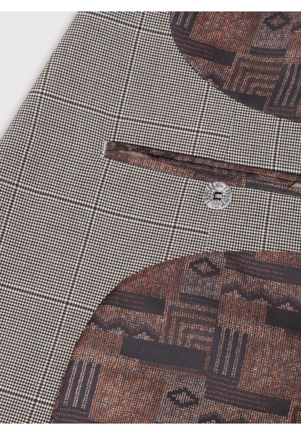 Pako Lorente - PAKO LORENTE – Brązowa marynarka garniturowa w kratkę. Kolor: brązowy. Materiał: poliester, wiskoza, elastan. Wzór: kratka