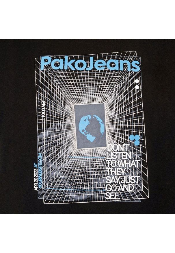 T-Shirt (Koszulka) Męska - Pako Jeans - Napis, Nadruk, Czarna. Okazja: na co dzień. Kolor: czarny. Materiał: bawełna. Wzór: nadruk. Styl: casual