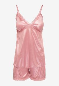 Born2be - Różowy Satynowy Komplet Piżamowy Top na Ramiączkach i Szorty Miladia. Kolekcja: plus size. Kolor: różowy. Materiał: satyna