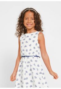 bonprix - Sukienka + bolerko + pasek (3 części). Kolor: niebieski. Wzór: nadruk #2