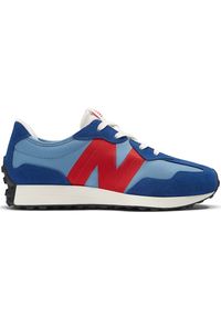 Buty dziecięce New Balance GS327VD – niebieskie. Okazja: na co dzień. Kolor: niebieski. Materiał: guma, syntetyk, materiał. Szerokość cholewki: normalna #1