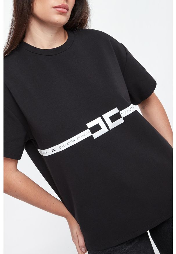 Elisabetta Franchi - T-shirt damski z logo ELISABETTA FRANCHI