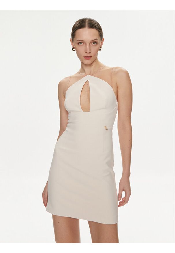 Elisabetta Franchi Sukienka koktajlowa AB-514-41E2-V300 Beżowy Slim Fit. Kolor: beżowy. Materiał: syntetyk. Styl: wizytowy