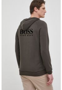BOSS - Boss Bluza męska kolor szary z kapturem gładka. Okazja: na co dzień. Typ kołnierza: kaptur. Kolor: zielony. Materiał: materiał, jedwab, dzianina, tkanina, lyocell. Długość rękawa: raglanowy rękaw. Wzór: gładki. Styl: casual #5
