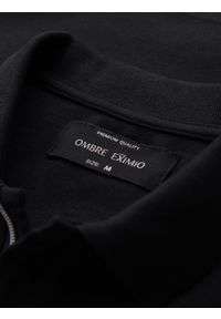 Ombre Clothing - Koszulka męska polo z dekoltem na zamek - czarna V6 - Rozmiar: M. Okazja: na co dzień. Typ kołnierza: polo. Kolor: czarny. Materiał: bawełna, elastan, dzianina. Styl: sportowy, casual, elegancki #3