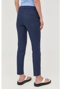 Marella spodnie lniane damskie kolor granatowy fason cygaretki medium waist. Kolor: niebieski. Materiał: len