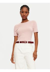 TOMMY HILFIGER - Tommy Hilfiger T-Shirt WW0WW43918 Różowy Slim Fit. Kolor: różowy. Materiał: wiskoza #1