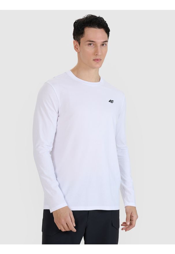 4f - 4F Longsleeve regular gładki męski - biały S. Okazja: na co dzień. Kolor: biały. Materiał: jersey, bawełna, dzianina. Długość rękawa: długi rękaw. Długość: długie. Wzór: gładki. Styl: sportowy, klasyczny, casual