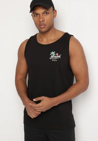 Born2be - Czarna Koszulka Tank Top z Bawełny z Nadrukiem Voanna. Kolor: czarny. Materiał: bawełna. Wzór: nadruk