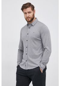Calvin Klein Koszula bawełniana męska kolor szary slim z kołnierzykiem klasycznym. Typ kołnierza: kołnierzyk klasyczny. Kolor: szary. Materiał: bawełna. Długość: długie. Wzór: melanż. Styl: klasyczny #4