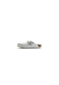 Buty do chodzenia damskie Birkenstock Boston Esd. Zapięcie: bez zapięcia. Kolor: biały. Materiał: materiał, skóra. Szerokość cholewki: normalna. Sport: turystyka piesza