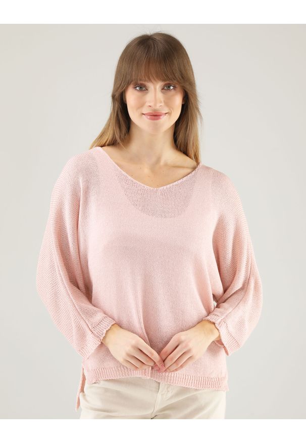 Unisono - JASNORÓŻOWY SWETER Z AKRYLEM 167-024 ROSA. Kolor: różowy. Materiał: akryl