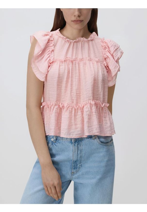 Reserved - Bluzka z wiskozą - brzoskwiniowy. Kolor: pomarańczowy. Materiał: wiskoza. Styl: klasyczny