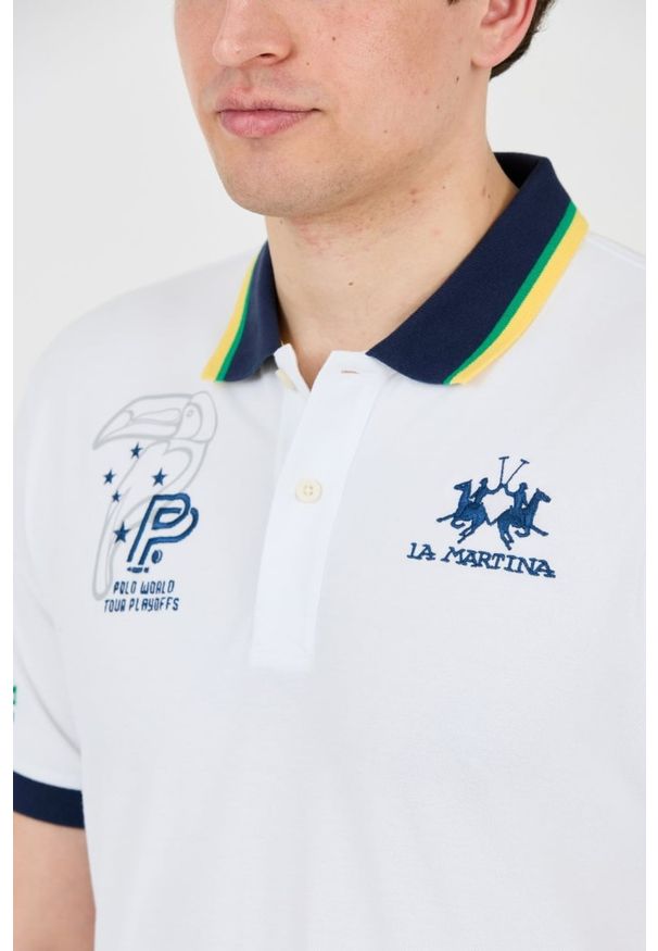 La Martina - LA MARTINA Białe męskie polo z dużym logo, Rozmiar M. Typ kołnierza: polo. Kolor: biały