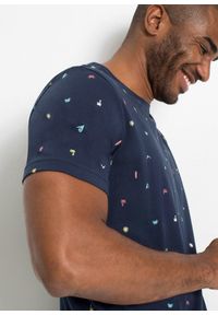 bonprix - T-shirt z czystej bawełny. Kolor: niebieski. Materiał: bawełna. Wzór: aplikacja, nadruk