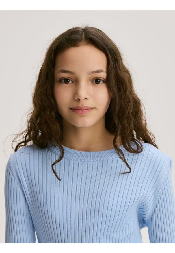 Reserved - Prążkowany sweter - jasnoniebieski. Kolor: niebieski. Materiał: prążkowany