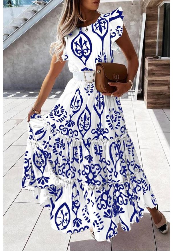 IVET - Sukienka VERMANA BLUE. Kolor: wielokolorowy, niebieski, biały. Materiał: materiał