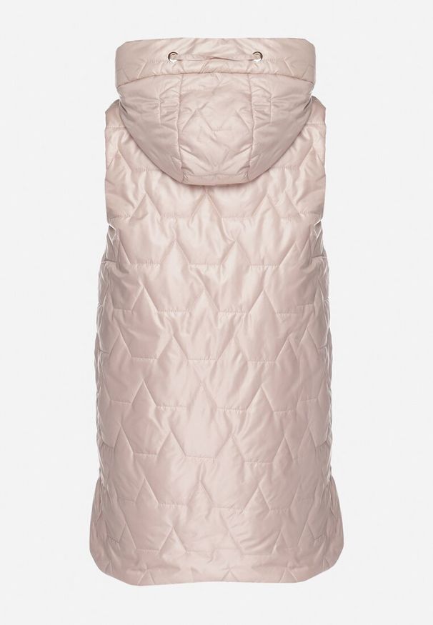 Born2be - Beżowa Długa Kamizelka z Pikowaniem i Ozdobnymi Suwakami Desilla. Okazja: na co dzień. Kolor: beżowy. Materiał: jeans. Długość: długie. Styl: casual