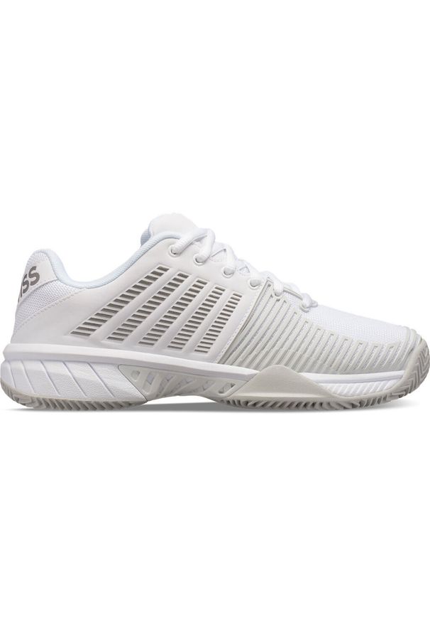Buty do tenisa damskie K-Swiss Express Light 2 Clay. Zapięcie: sznurówki. Kolor: szary, wielokolorowy, biały. Materiał: syntetyk, materiał, tkanina. Szerokość cholewki: normalna. Sport: tenis