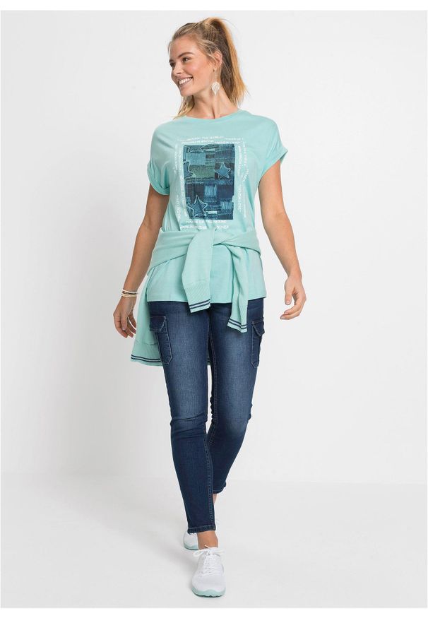 bonprix - T-shirt z miękkiej mieszanki wiskozy. Kolor: niebieski. Materiał: wiskoza, materiał. Wzór: nadruk