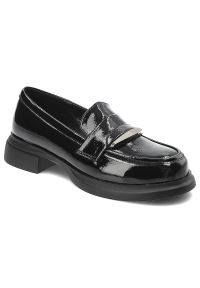 Czarne Półbuty S.Barski Eleganckie Mokasyny Damskie. Kolor: czarny. Materiał: materiał. Sezon: lato. Styl: elegancki